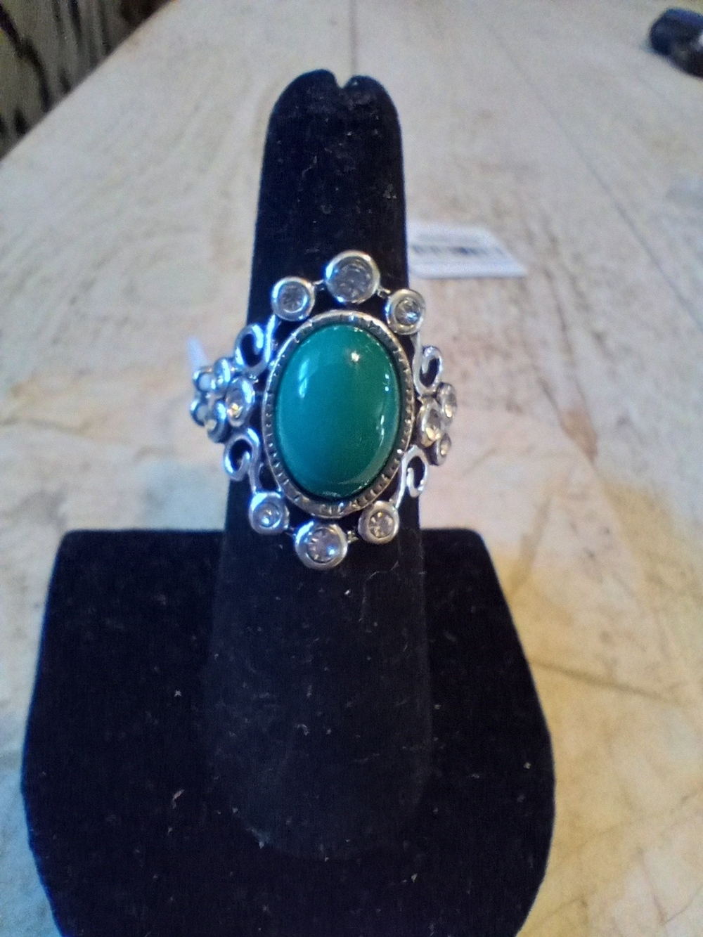 paparazzi Silver-Tone Ring with Green Oval Cabochon
